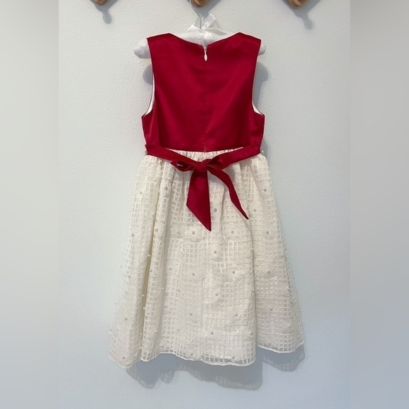 American Princess | Girls Red and White Formal Dress w/Pearls - Picture 2 of 4